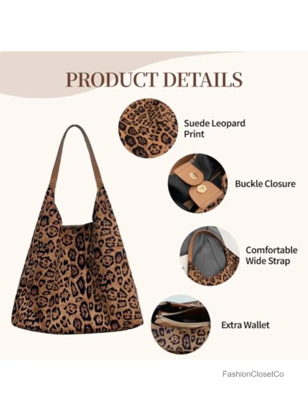 Faux Suede Leopard Print Hobo Bag with Detachable Strap